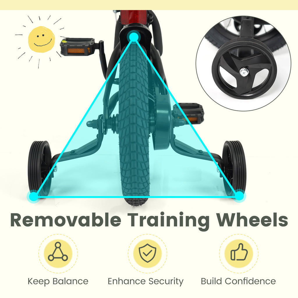 12-Inch Bicycle for Children, Sporting Bike Featuring Detachable Training Wheels, Adjustable Seat And Handlebars, Handbrake And Coaster Brake, Safety Reflectors, Suitable for Boys And Girls Aged 3 to 8