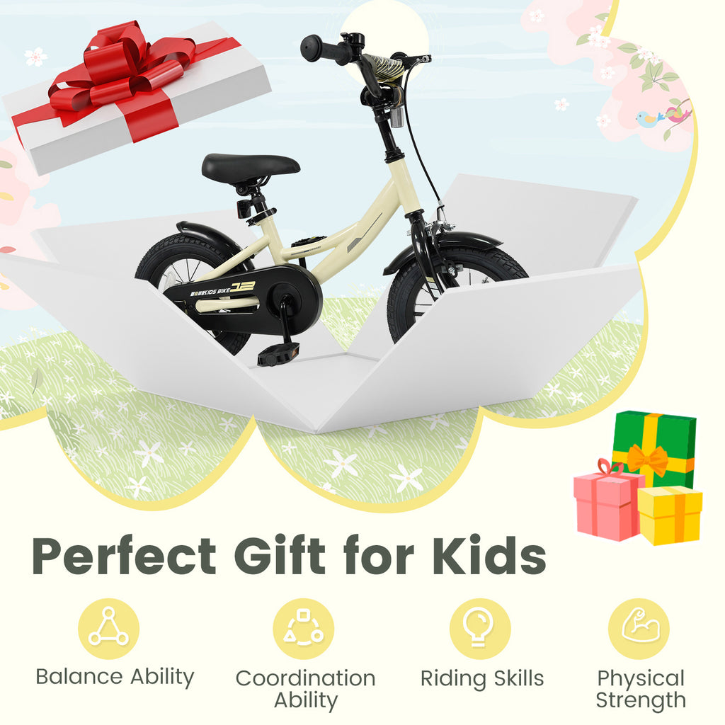 12-Inch Bicycle for Children, Sporting Bike Featuring Detachable Training Wheels, Adjustable Seat And Handlebars, Handbrake And Coaster Brake, Safety Reflectors, Suitable for Boys And Girls Aged 3 to 8