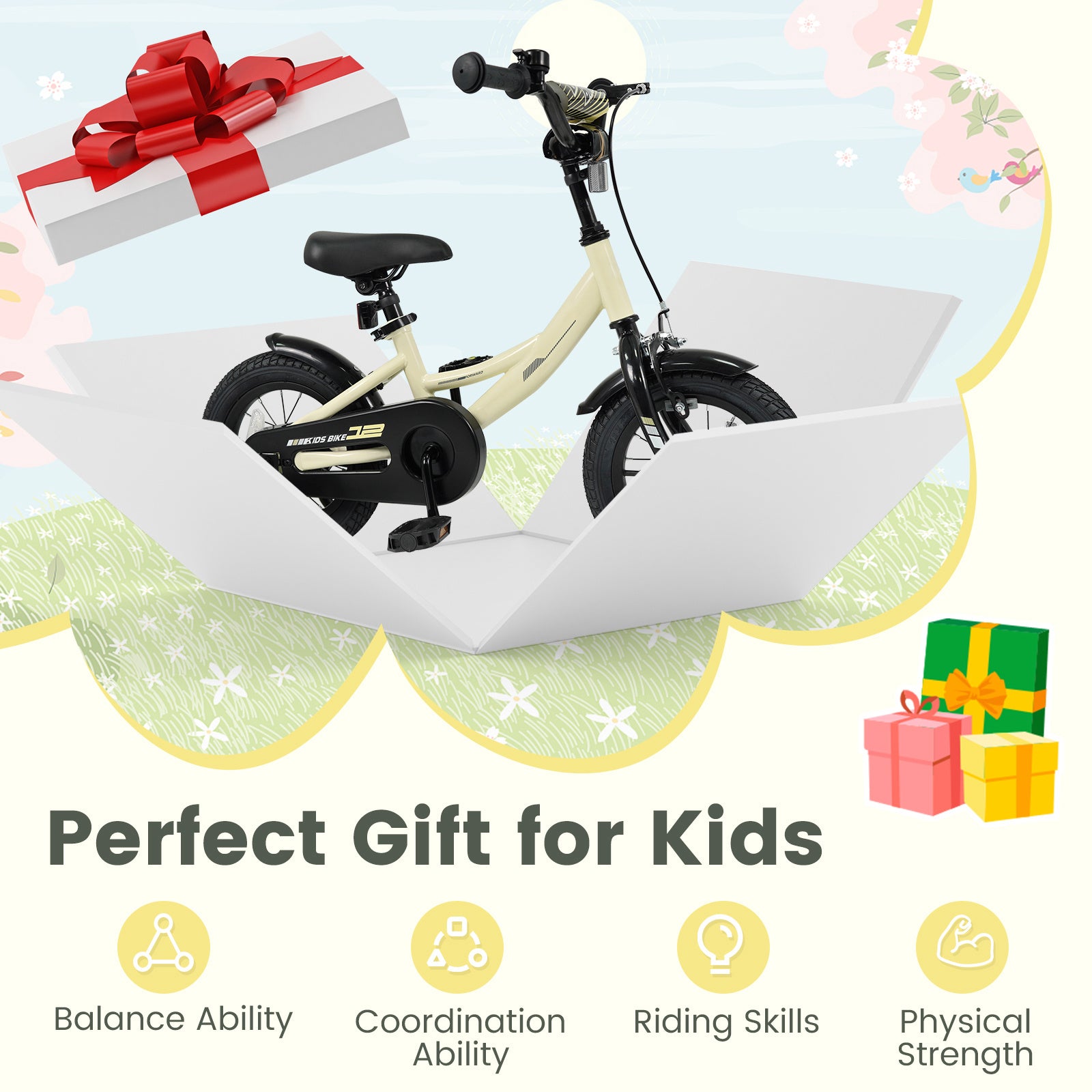 12-Inch Bicycle for Children, Sporting Bike Featuring Detachable Training Wheels, Adjustable Seat And Handlebars, Handbrake And Coaster Brake, Safety Reflectors, Suitable for Boys And Girls Aged 3 to 8