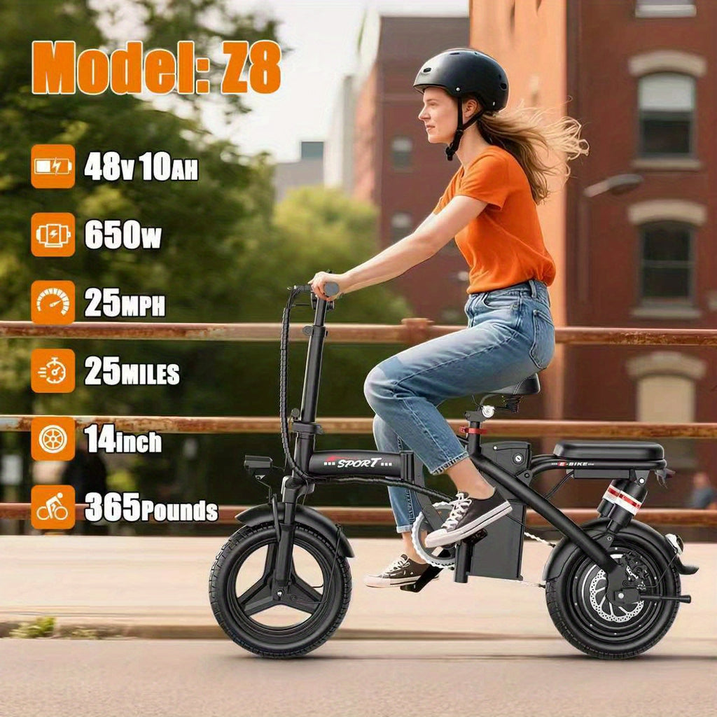 ASKGO Z8 Adult Folding Electric Bicycle, 650W 25 MPH 25 Miles, 48V 10Ah Detachable Battery, Suitable For Daily Commuting, Going Out And Playing, The Best Gift, Folding Electric Bicycle For Adults With Two Seats