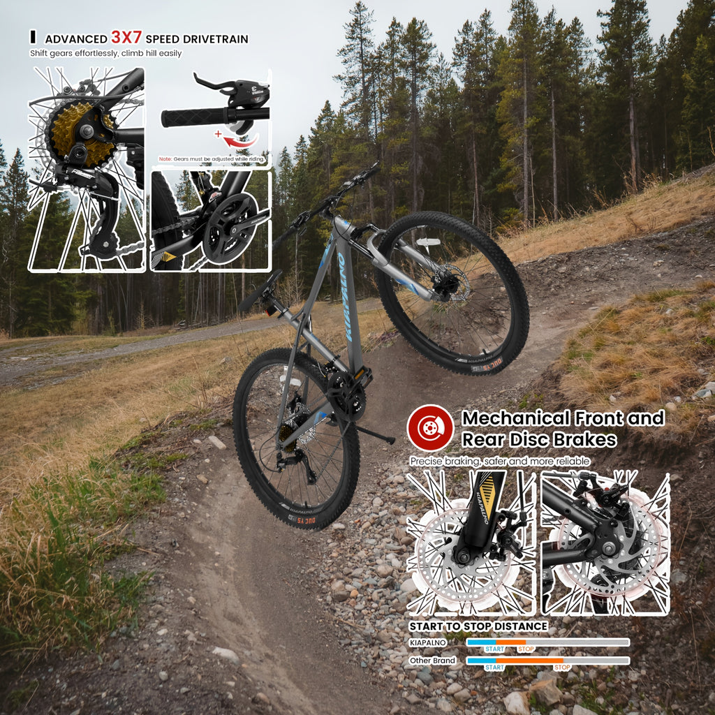 26-Inch Mountain Bike with 21-Speed High-Carbon Steel Frame, Dual Disc Brakes, and Comfortable Saddle - Durable & Lightweight for Men and Women, Perfect for Outdoor Adventures, Mountain Bike Accessories