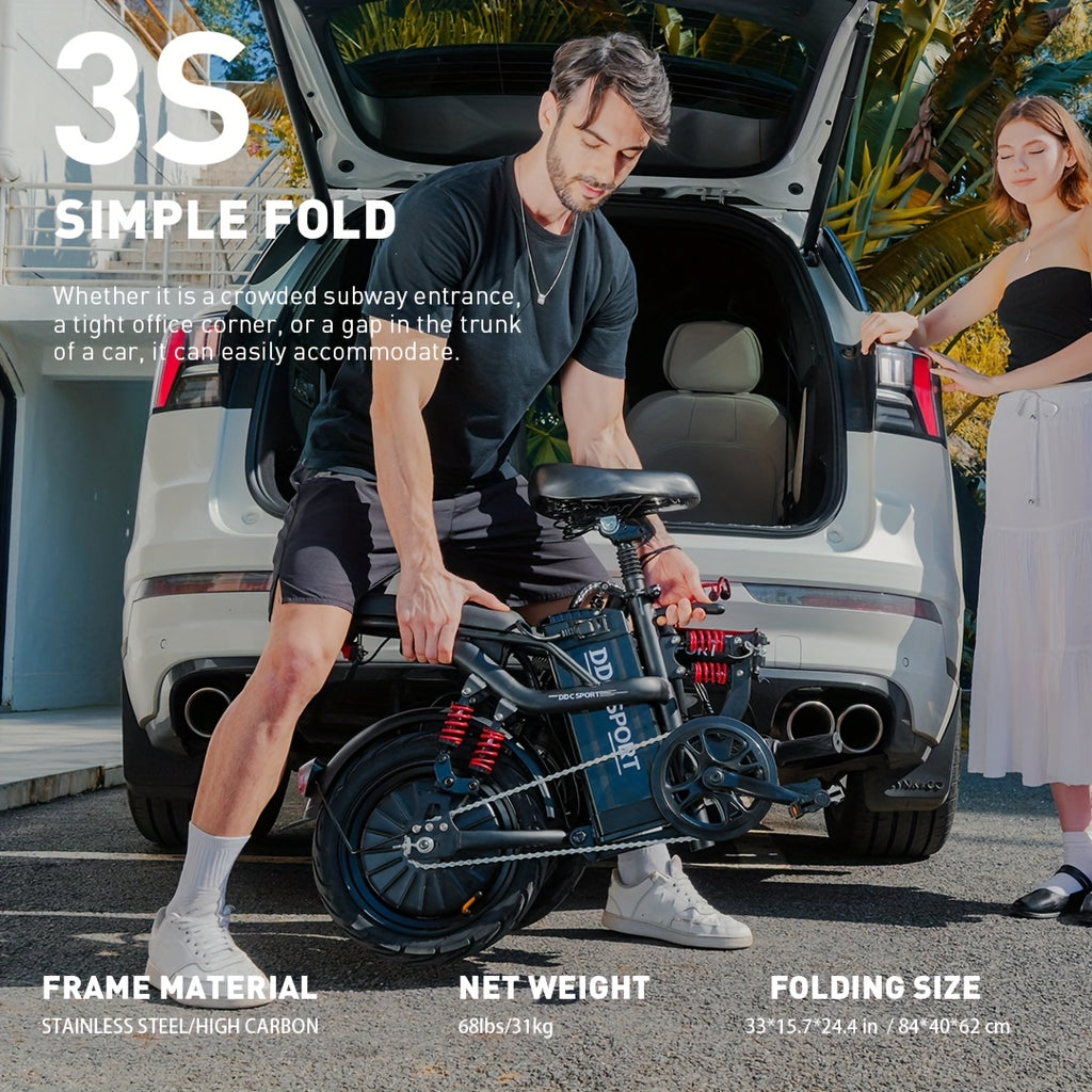 M1 PINK Foldable Electric Bike for Adults, 700W Peak Motor, 3-Step Folding Ebike with 48V\u002F20Ah Removable Battery, 20MPH Speed, 35 Range, 14\