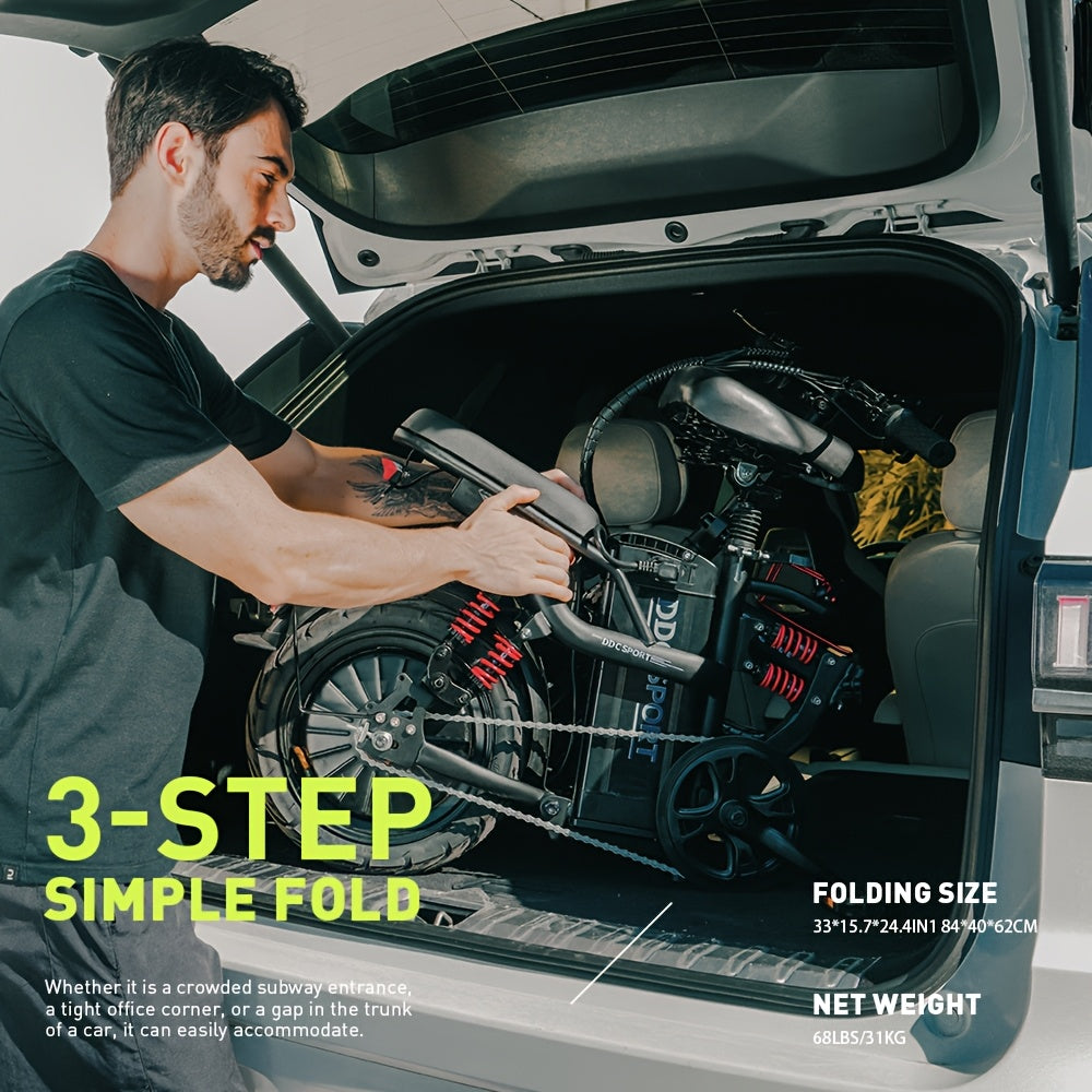 Adult Folding Electric Bicycle, Featuring a 700W Peak Motor with a 960Wh Battery, Capable of Traveling 35 Miles at Speeds Up to 20MPH. This Commuter E-Bike Includes a Removable 48V 20AH Battery, Supports a Weight of 330 Lbs