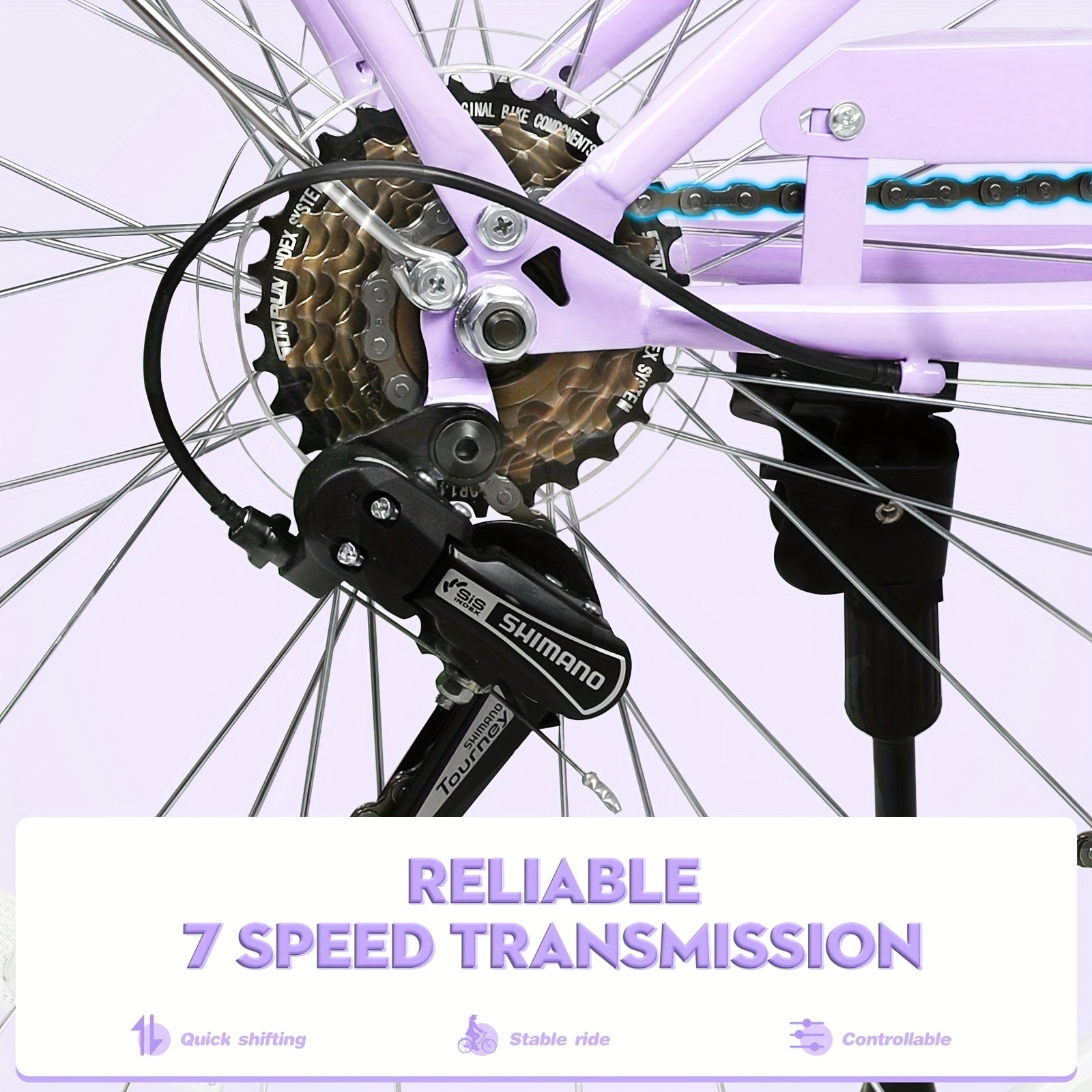 26-Inch Collapsible Beach Bicycle, Bicycle Featuring a Basket, 7-Speed Hybrid Commuter Bikes with Cushion, V-Brakes, Easy Assembly for Adults