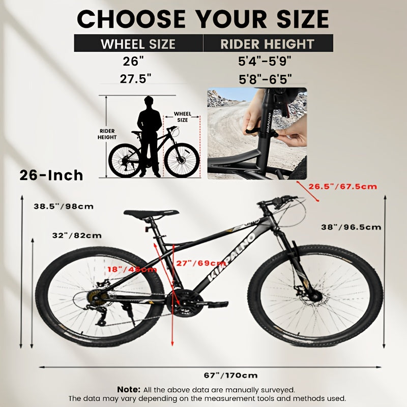 26-Inch Mountain Bike with 21-Speed High-Carbon Steel Frame, Dual Disc Brakes, and Comfortable Saddle - Durable & Lightweight for Men and Women, Perfect for Outdoor Adventures, Mountain Bike Accessories