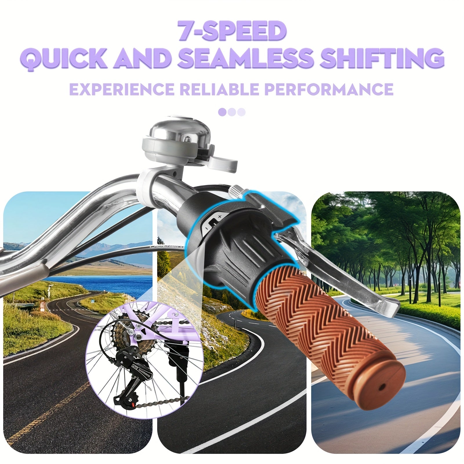 26-Inch Collapsible Beach Bicycle, Bicycle Featuring a Basket, 7-Speed Hybrid Commuter Bikes with Cushion, V-Brakes, Easy Assembly for Adults