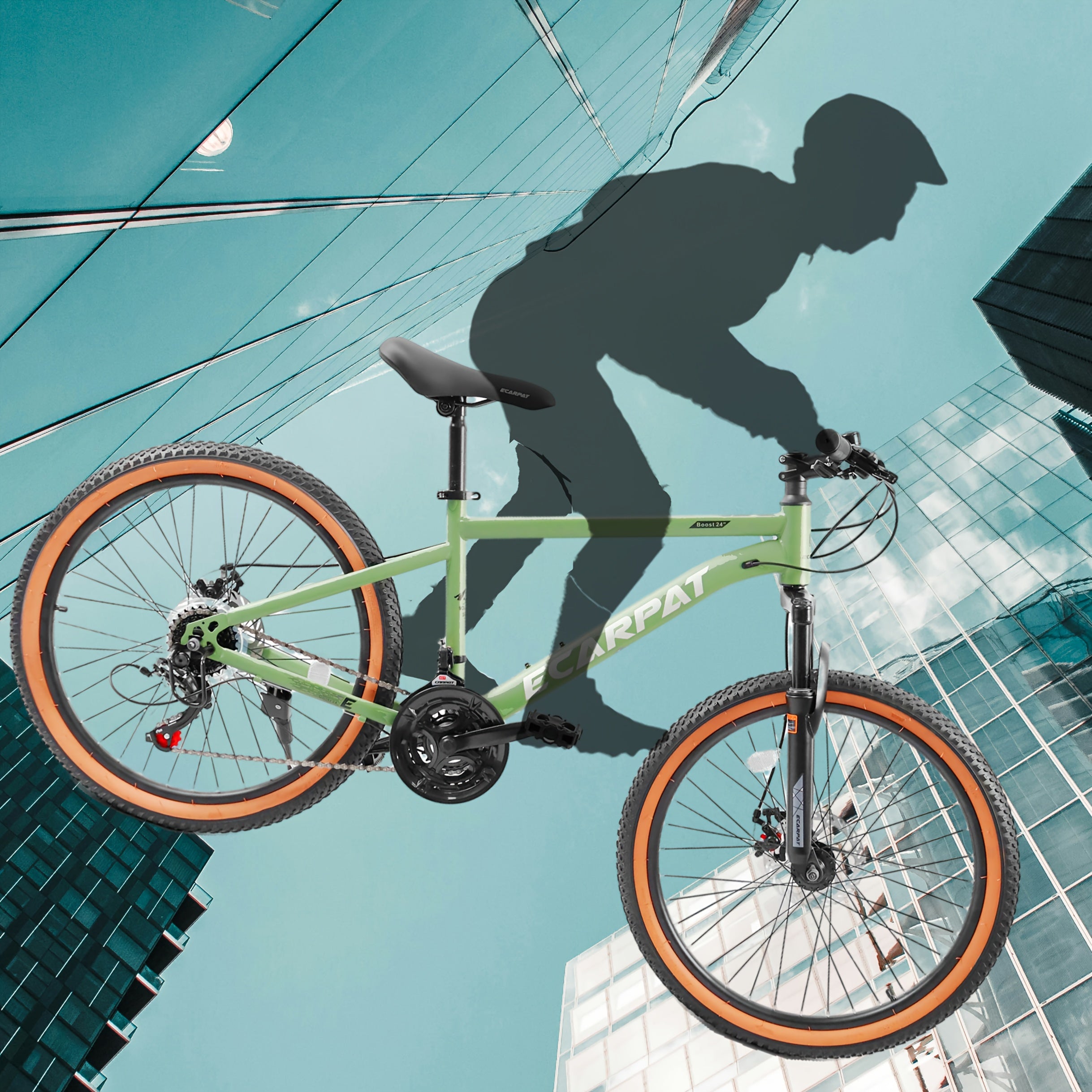 24-Inch Wheel Mountain Bike with 21 Speeds, Featuring Disc Brakes And a Thumb Shifter, Suitable for Men And Women for Trail, Commuting, And Various Terrains Including Snow And Beach, in Green Color