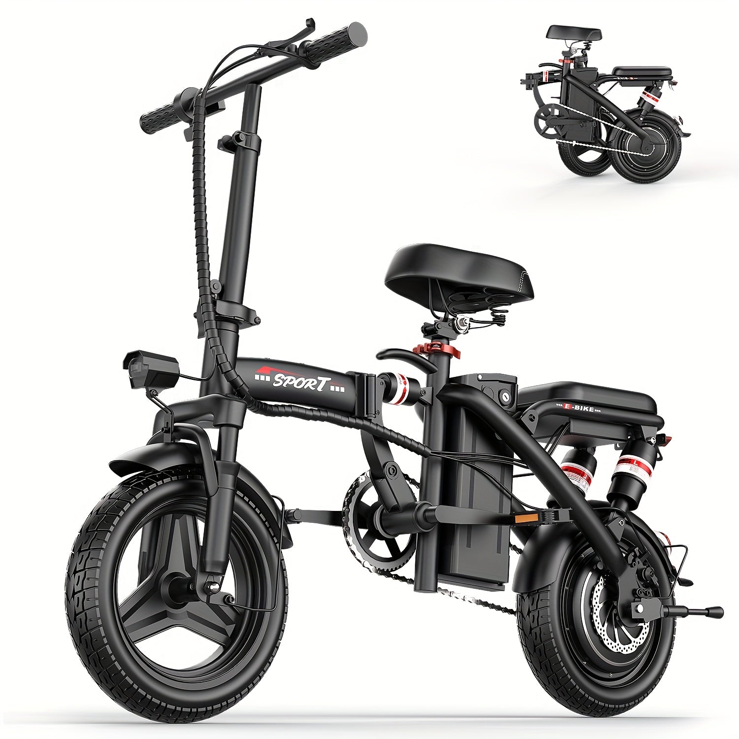 ASKGO Z8 Adult Folding Electric Bicycle, 650W 25 MPH 25 Miles, 48V 10Ah Detachable Battery, Suitable For Daily Commuting, Going Out And Playing, The Best Gift, Folding Electric Bicycle For Adults With Two Seats