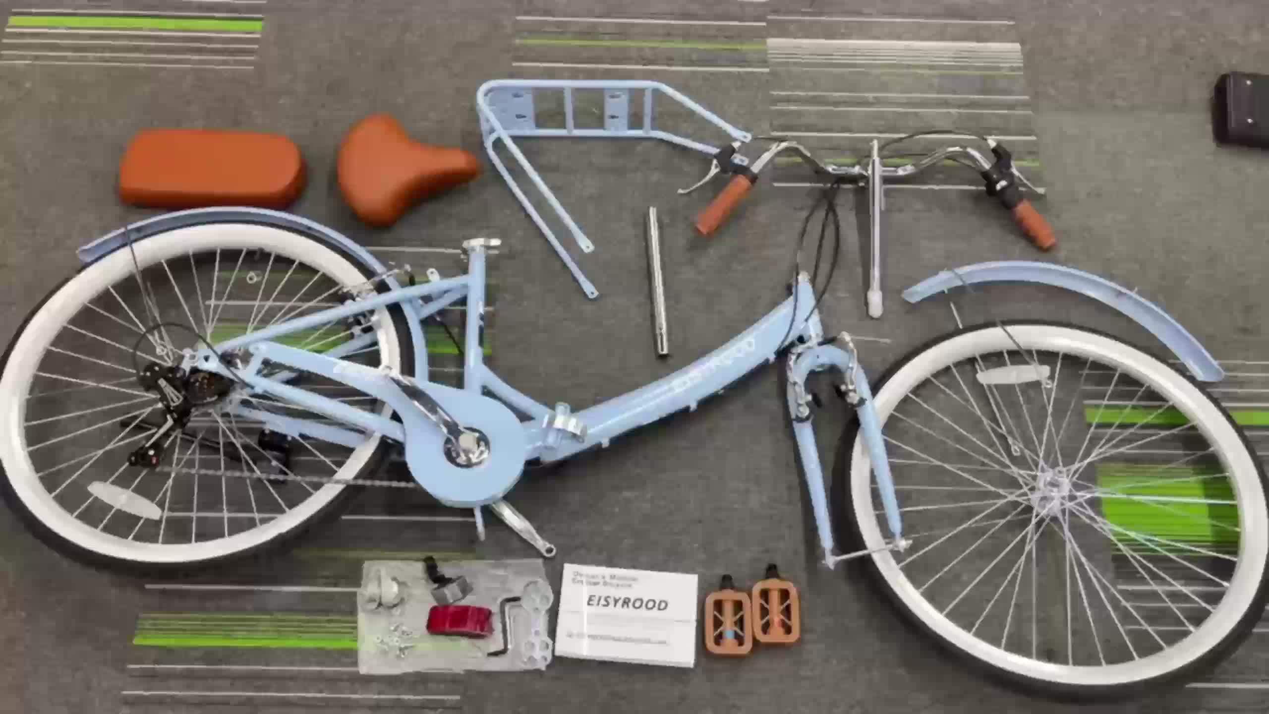 26-Inch Collapsible Beach Bicycle, Bicycle Featuring a Basket, 7-Speed Hybrid Commuter Bikes with Cushion, V-Brakes, Easy Assembly for Adults