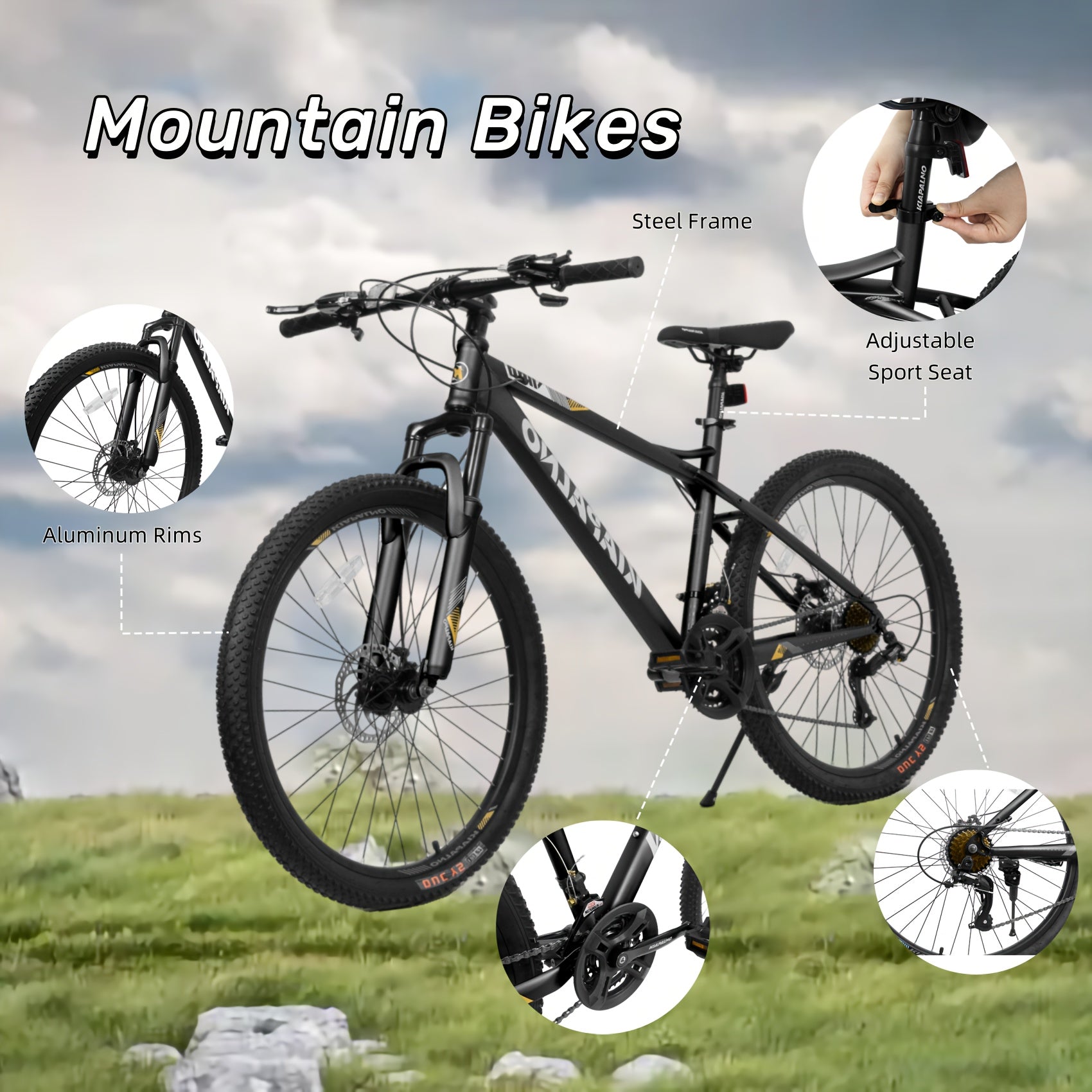26-Inch Mountain Bike with 21-Speed High-Carbon Steel Frame, Dual Disc Brakes, and Comfortable Saddle - Durable & Lightweight for Men and Women, Perfect for Outdoor Adventures, Mountain Bike Accessories